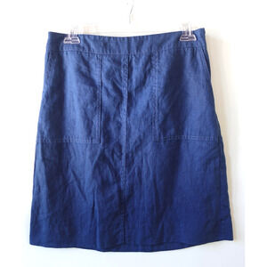 Caroll Paris Skirt Womens 38 Blue Ocean Indigo Linen Pockets A-Line Mini Coastal